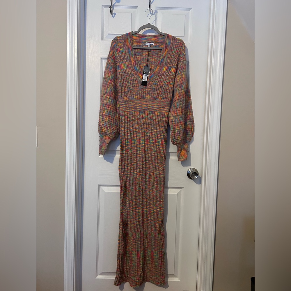 Fashion Nova Multicolor Long Sleeve Knit Dress